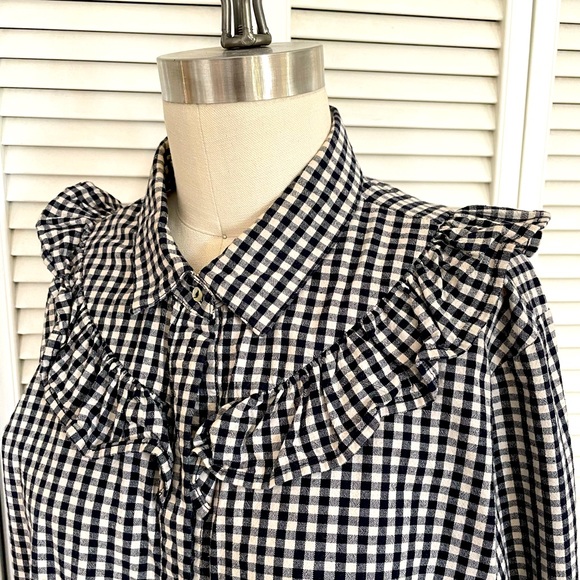 Buffalo plaid women’s blouse checkered long sleeve ruffle - Picture 2 of 4